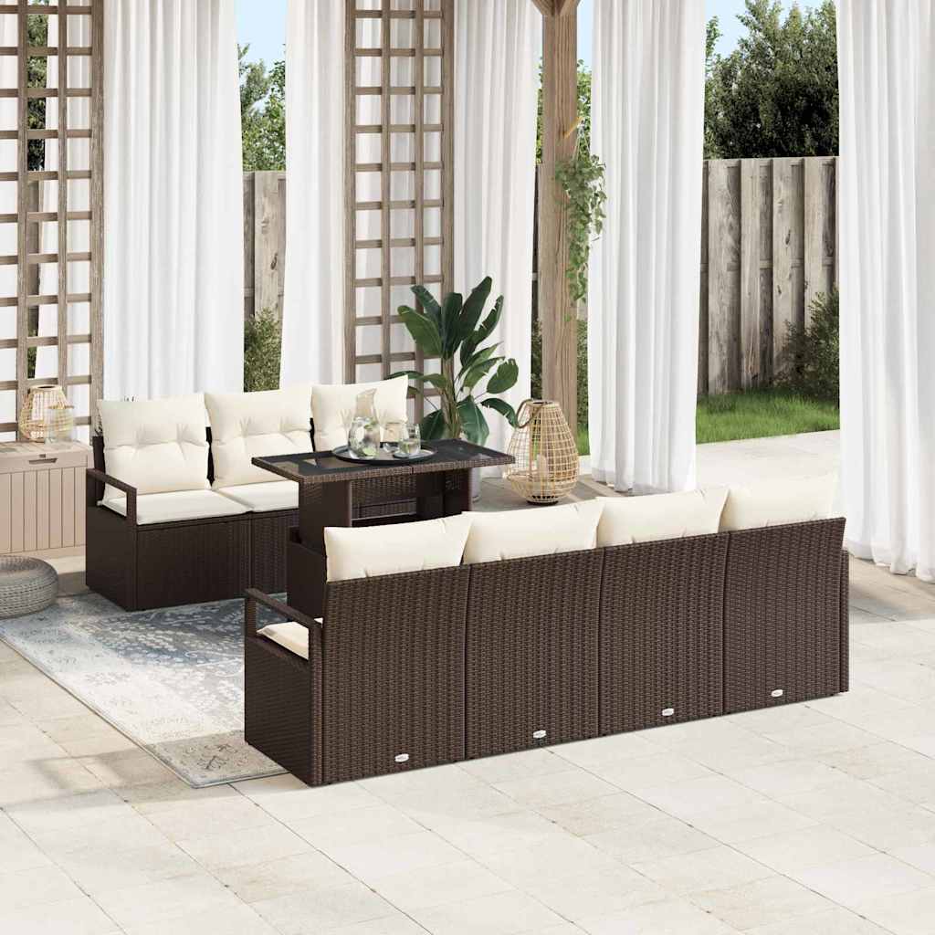 Tuin Sofa Set met kussen met opslag 8 pcs Bruin Poly riet is nu te koop bij PeponiXL, paradijselijk wonen!