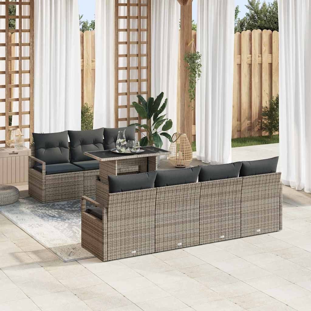 Tuin Sofa Set met kussen met opslag 8 pcs Grijs Poly riet is nu te koop bij PeponiXL, paradijselijk wonen!