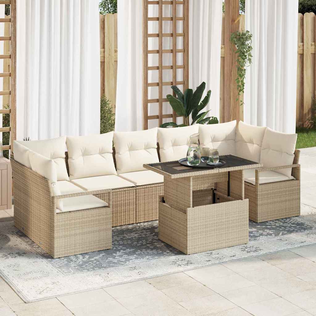 Tuin Sofa Set met opslag 8 pcs Beige Poly riet is nu te koop bij PeponiXL, paradijselijk wonen!