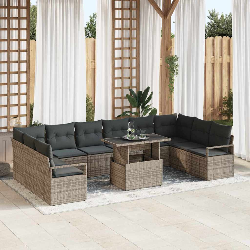 Tuin Sofa Set met kussen met opslag 11 pcs Grijs poly rattan is nu te koop bij PeponiXL, paradijselijk wonen!