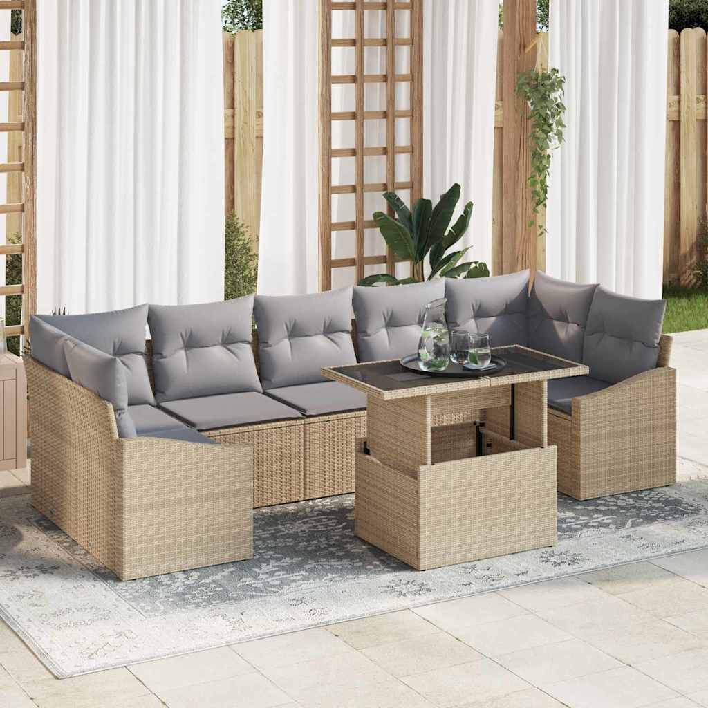 Tuin Sofa Set met opslag 8 pcs Beige Poly riet is nu te koop bij PeponiXL, paradijselijk wonen!