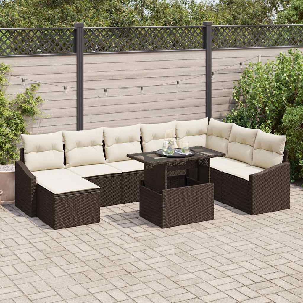 Tuin Sofa Set met kussen met opslag 9 pcs Bruin en Crème is nu te koop bij PeponiXL, paradijselijk wonen!