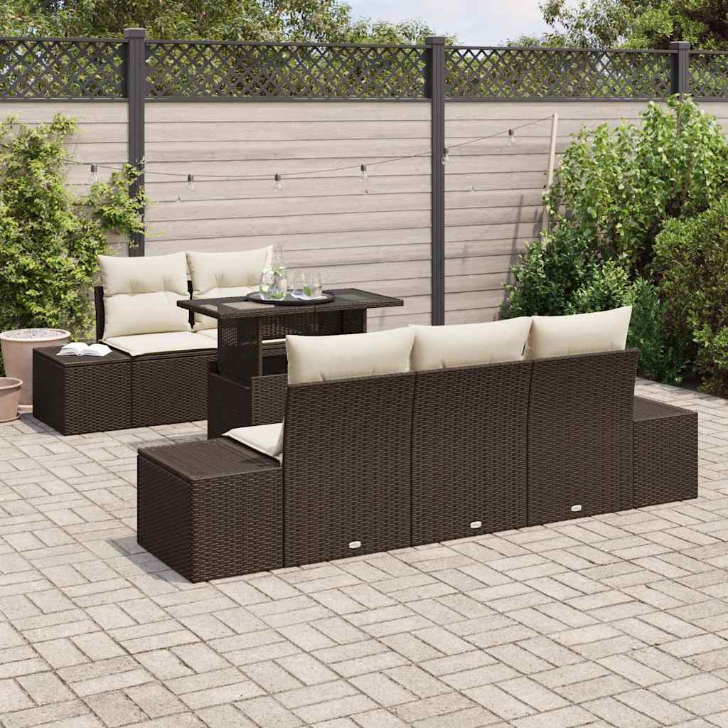 Tuin Sofa Set met kussen met opslag 6 pcs Bruin en Crème is nu te koop bij PeponiXL, paradijselijk wonen!
