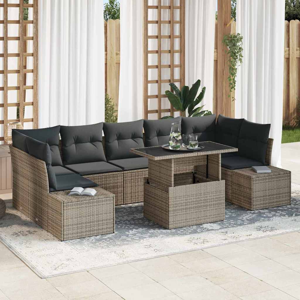 Tuin Sofa Set 8 pcs Grijs Poly Rattan en Poedergecoat Staal is nu te koop bij PeponiXL, paradijselijk wonen!
