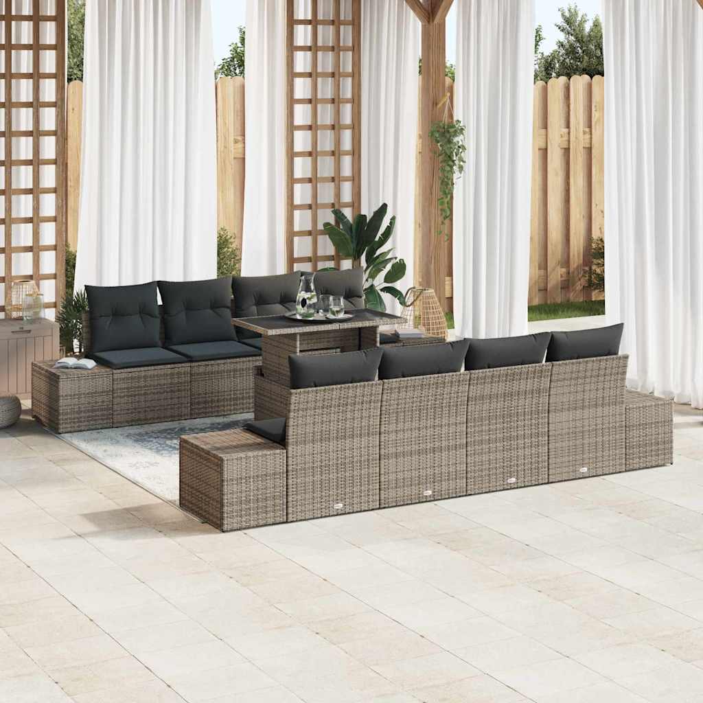 Tuin Sofa Set 9 pcs Grijs Poly Rattan en Poedergecoat Staal is nu te koop bij PeponiXL, paradijselijk wonen!