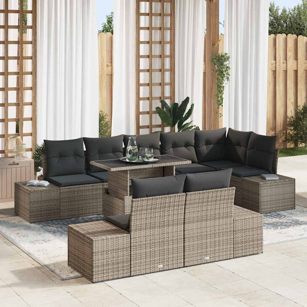 Tuin Sofa Set met opslag 9 pcs Grijs Poly riet is nu te koop bij PeponiXL, paradijselijk wonen!
