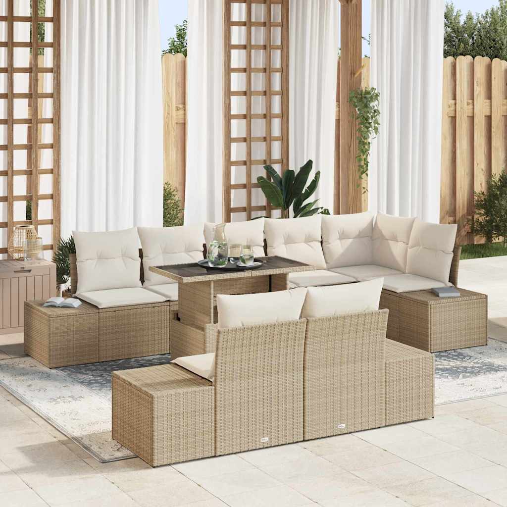 Tuin Sofa Set met opslag 9 pcs Beige Poly riet is nu te koop bij PeponiXL, paradijselijk wonen!