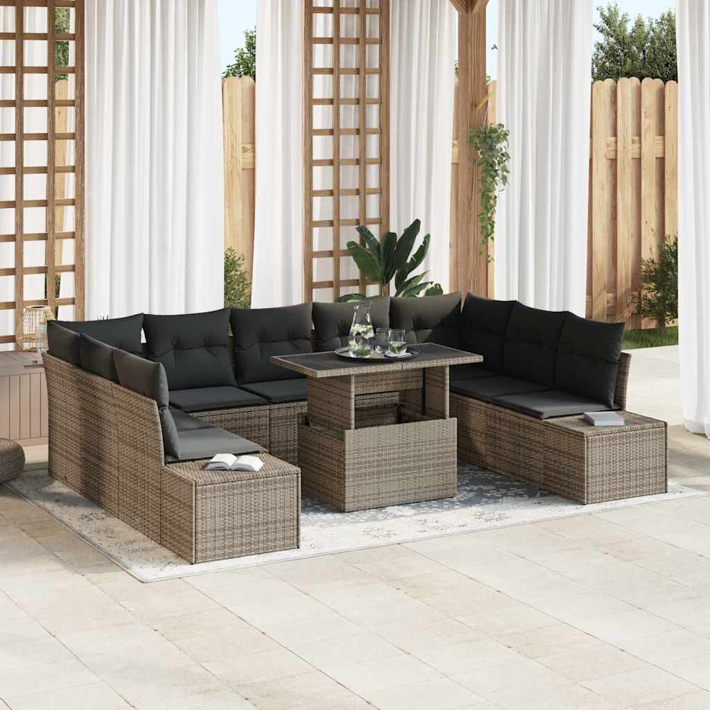 Tuin Sofa Set met opslag 10 pcs Grijs Poly riet is nu te koop bij PeponiXL, paradijselijk wonen!