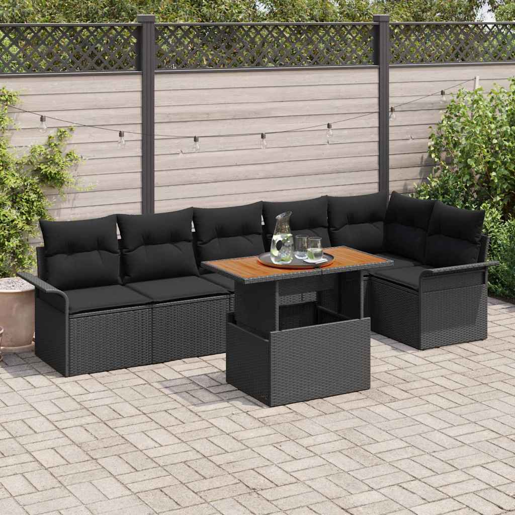 Tuin Sofa Set met opslag 7 pcs Zwart Poly riet is nu te koop bij PeponiXL, paradijselijk wonen!