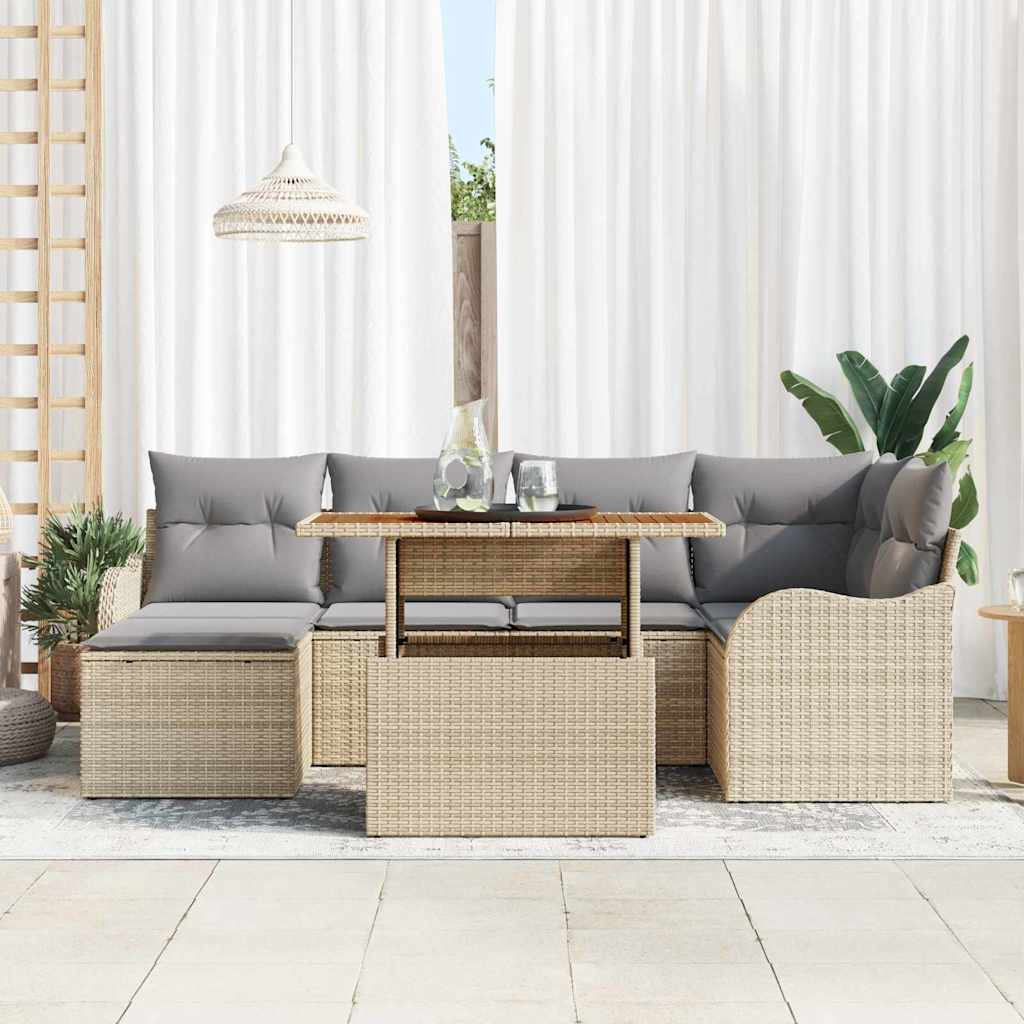 Tuin Sofa Set met opslag 7 pcs Beige Poly riet is nu te koop bij PeponiXL, paradijselijk wonen!