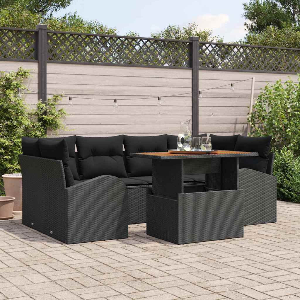 Tuin Sofa Set met opslag 7 pcs Zwart Poly riet is nu te koop bij PeponiXL, paradijselijk wonen!