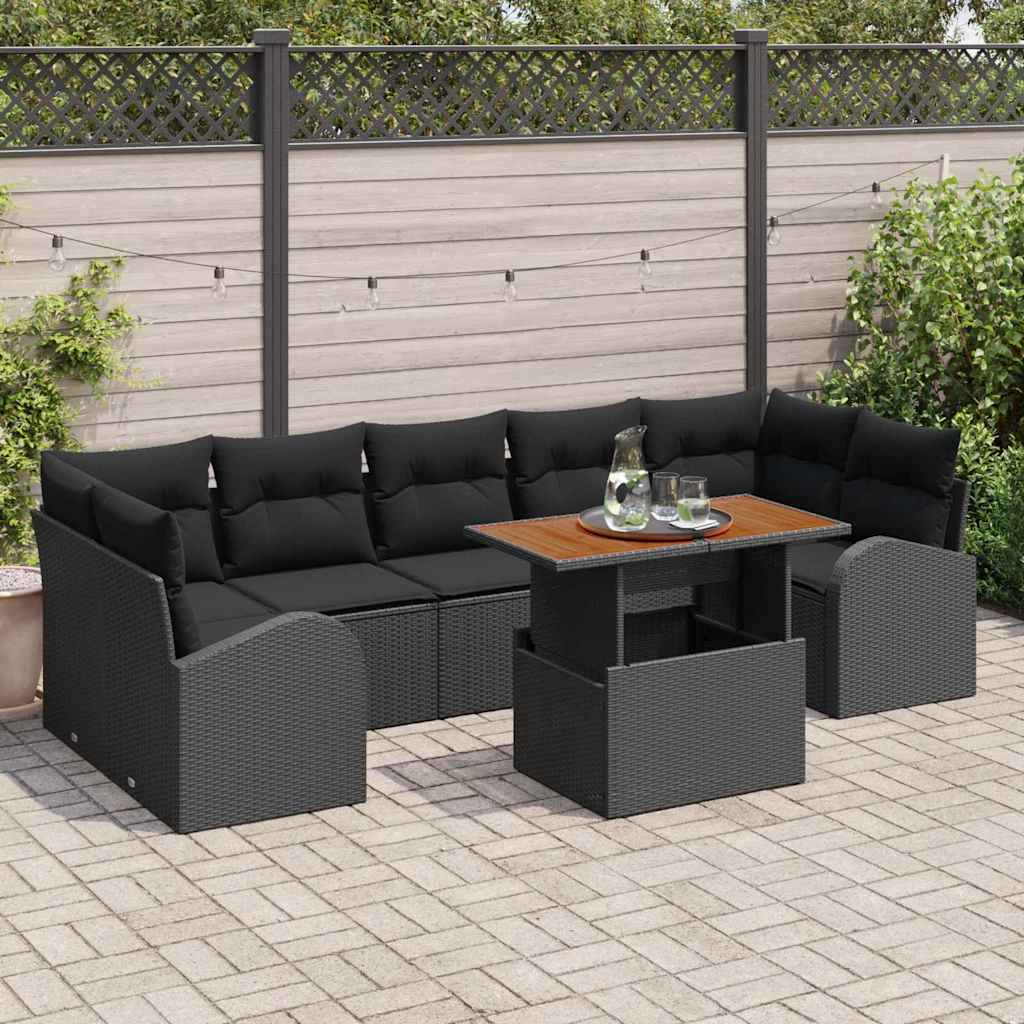 Tuin Sofa Set met opslag 8 pcs Zwart Poly riet is nu te koop bij PeponiXL, paradijselijk wonen!