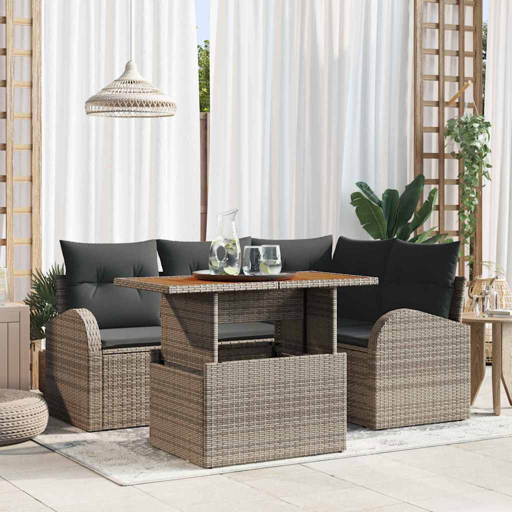 Tuin Sofa Set met opslag 5 pcs Grijs Poly riet is nu te koop bij PeponiXL, paradijselijk wonen!