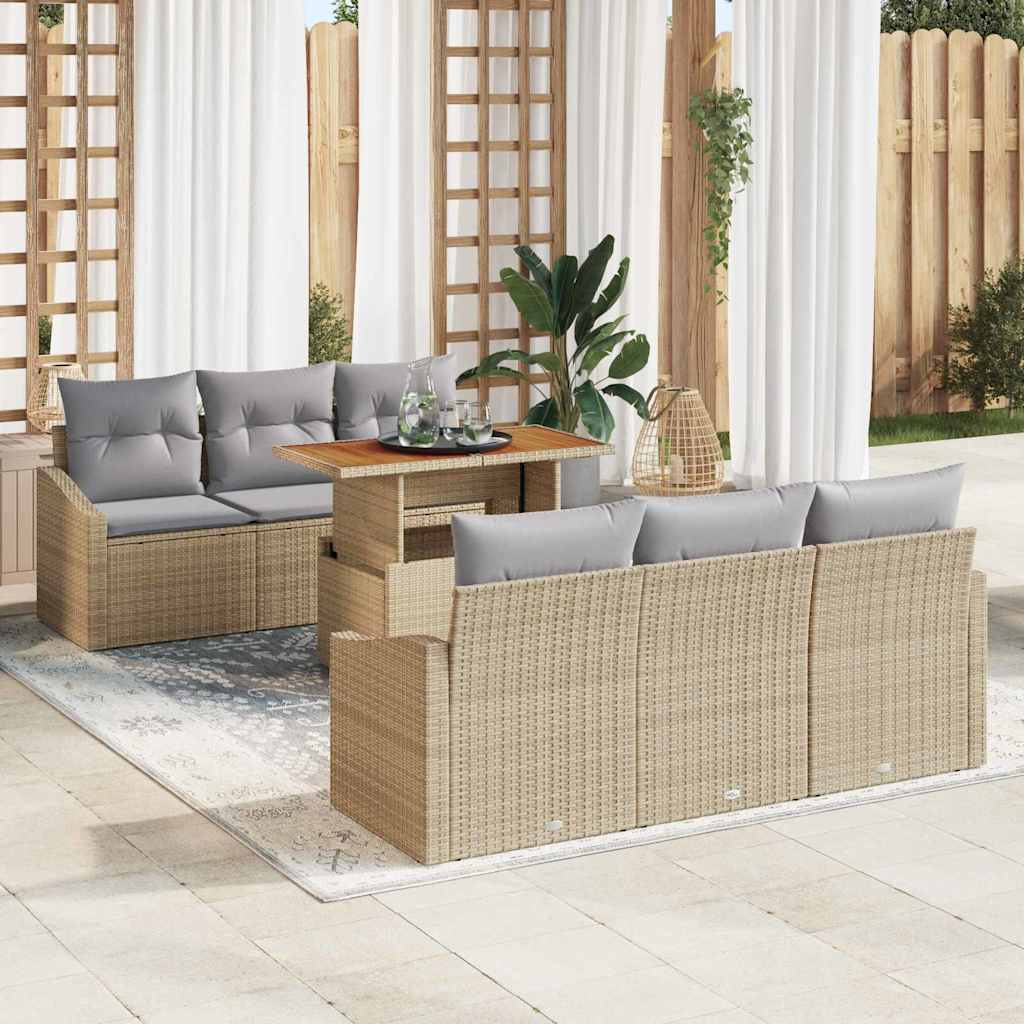 Tuin Sofa Set met opslag 7 pcs Beige Poly riet is nu te koop bij PeponiXL, paradijselijk wonen!
