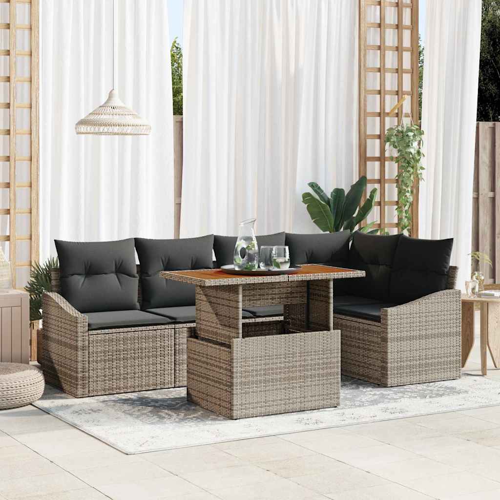 Tuin Sofa Set met opslag 6 pcs Grijs Poly riet is nu te koop bij PeponiXL, paradijselijk wonen!