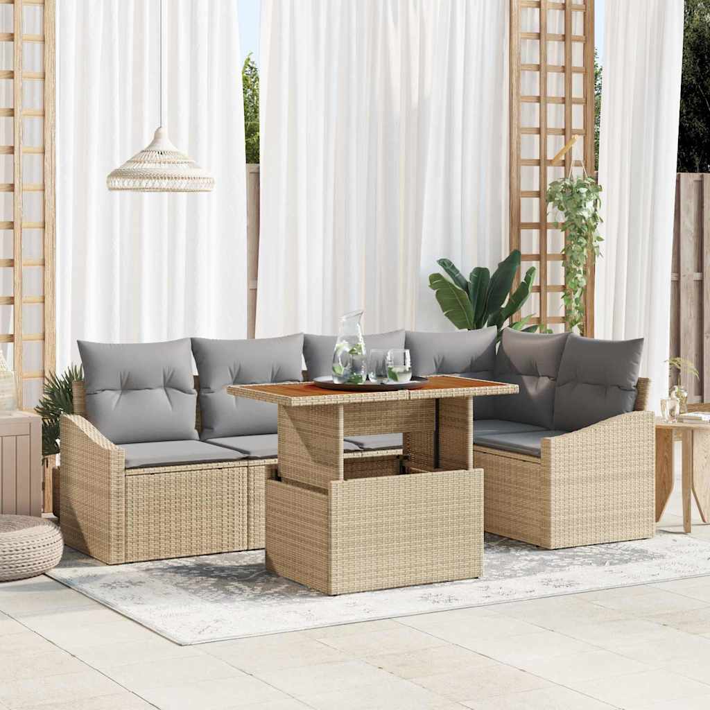 Tuin Sofa Set met opslag 6 pcs Beige Poly riet is nu te koop bij PeponiXL, paradijselijk wonen!