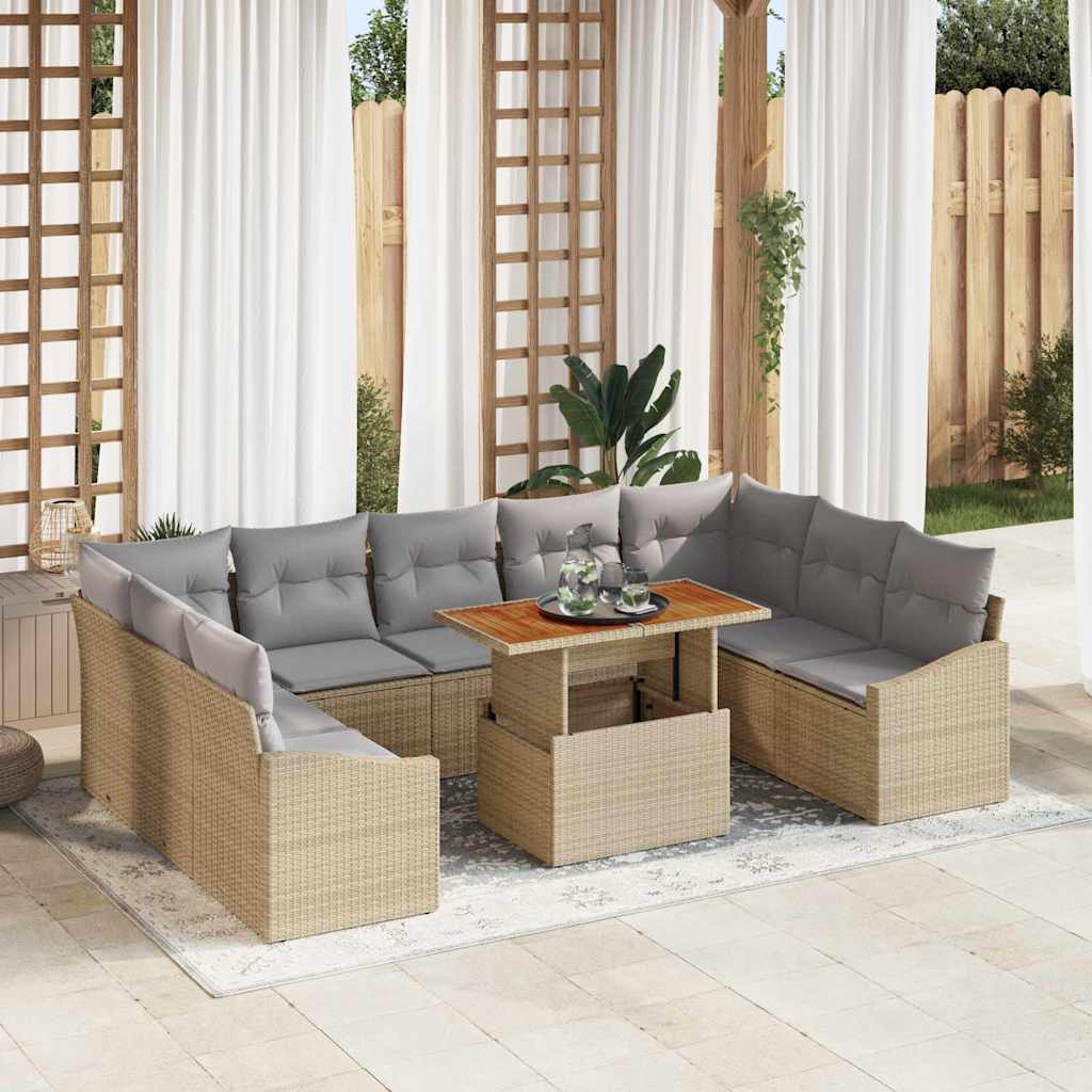 Tuin Sofa Set met opslag 10 pcs Beige Poly riet is nu te koop bij PeponiXL, paradijselijk wonen!