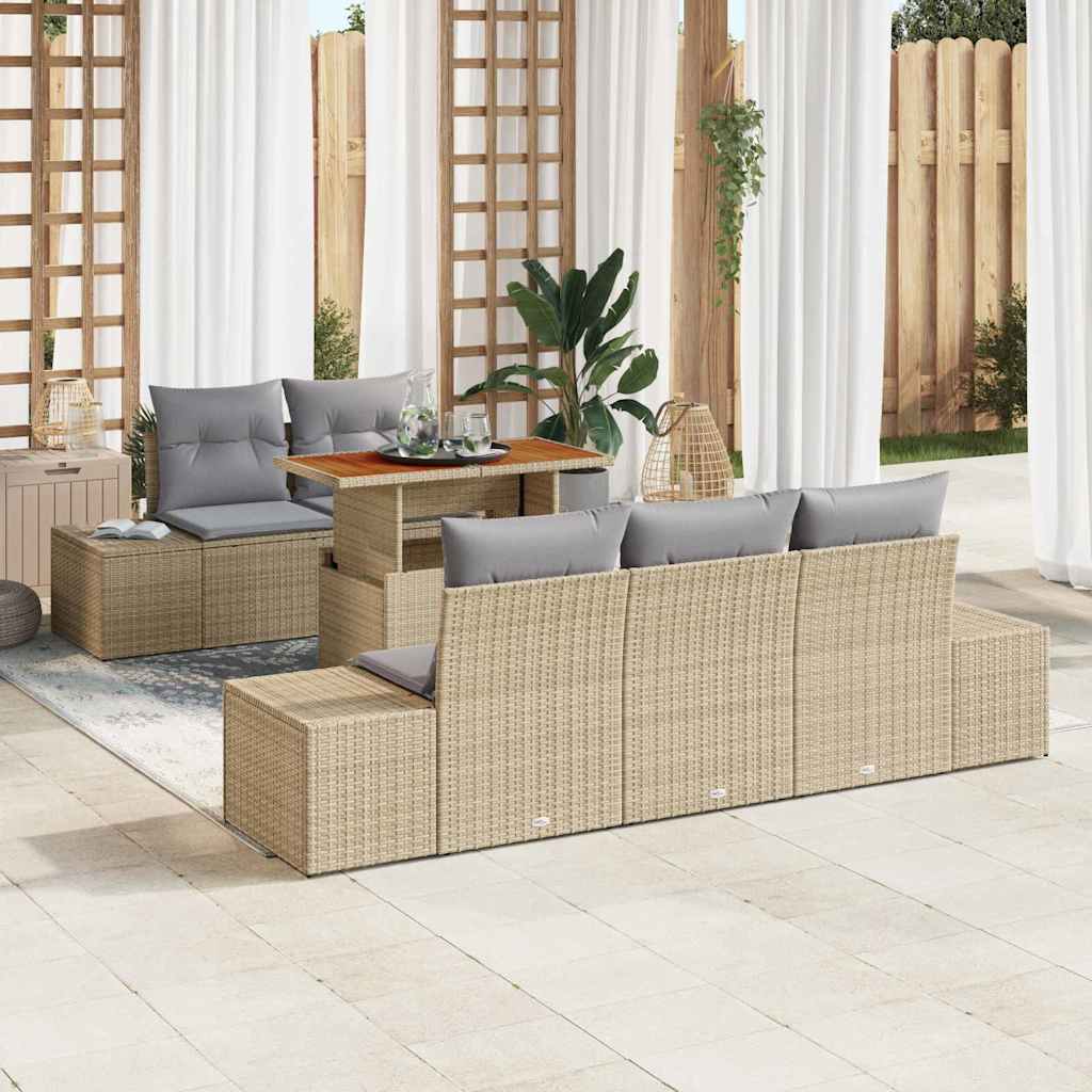 Tuin Sofa Set met opslag 6 pcs Beige Poly riet is nu te koop bij PeponiXL, paradijselijk wonen!