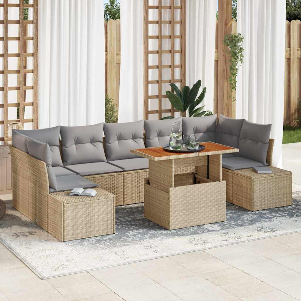 Tuin Sofa Set met opslag 8 pcs Beige Poly riet is nu te koop bij PeponiXL, paradijselijk wonen!