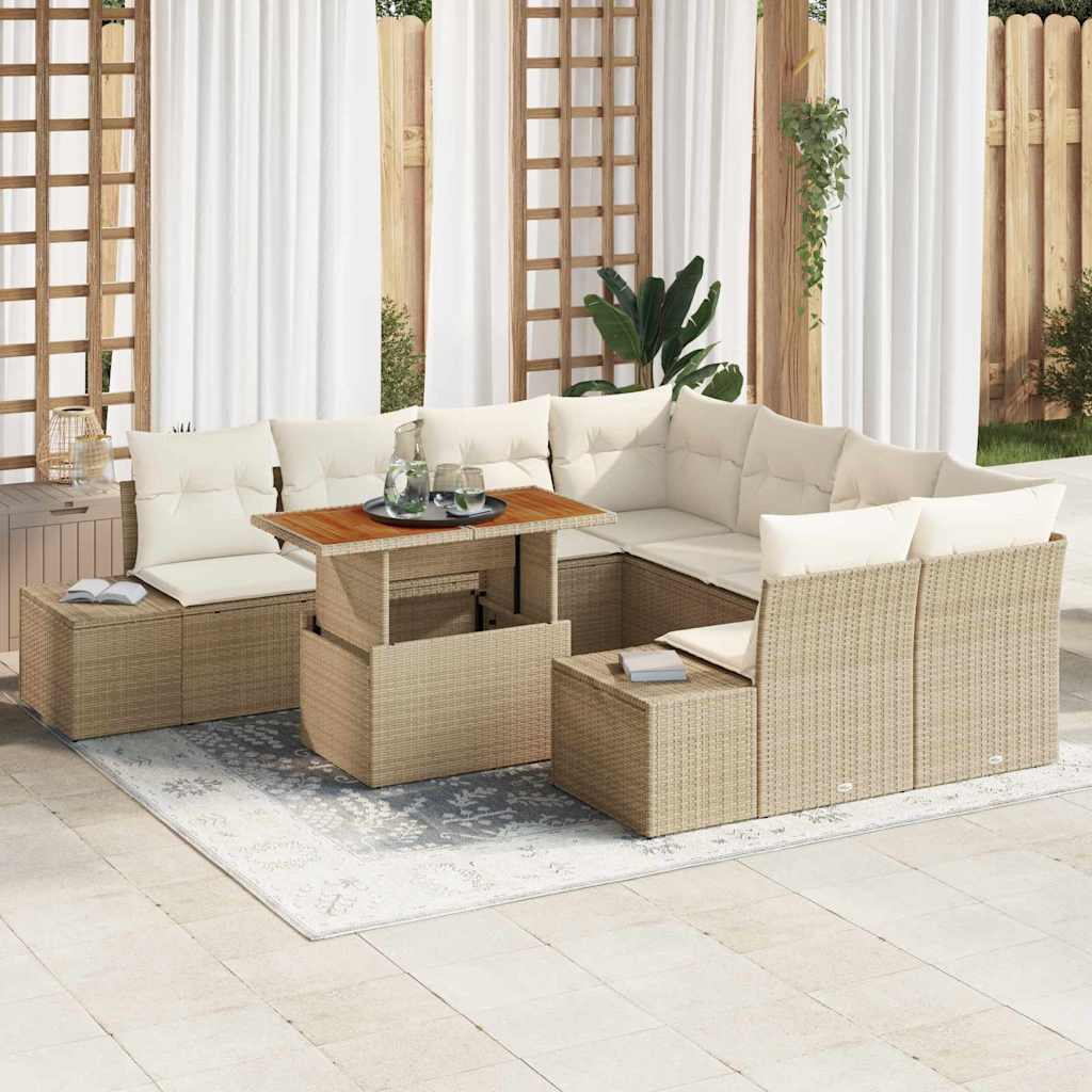 Tuin Sofa Set met opslag 9 pcs Beige Poly riet is nu te koop bij PeponiXL, paradijselijk wonen!