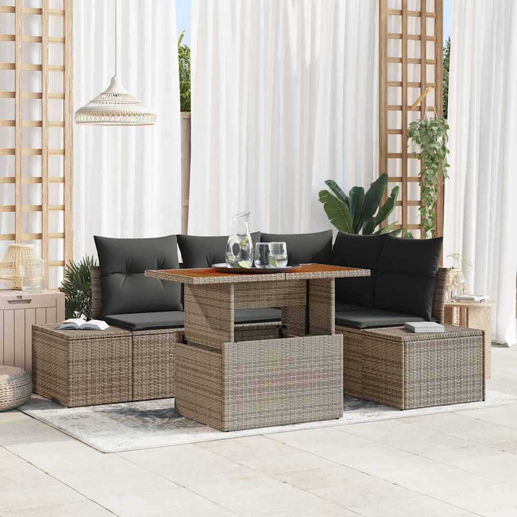Tuin Sofa Set met opslag 5 pcs Grijs Poly riet is nu te koop bij PeponiXL, paradijselijk wonen!
