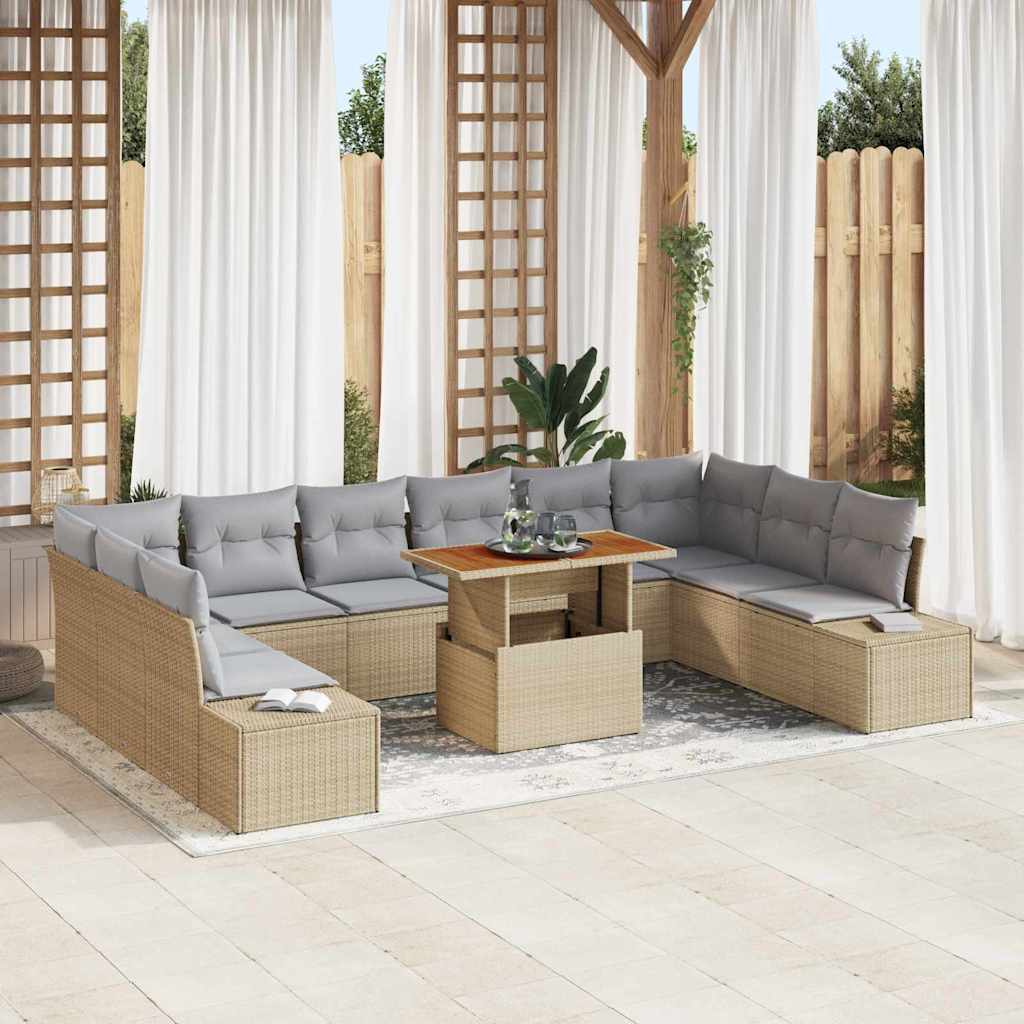 Tuin Sofa Set met opslag 11 pcs Beige Poly riet is nu te koop bij PeponiXL, paradijselijk wonen!