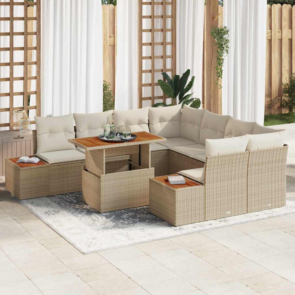 Tuin Sofa Set met opslag 9 pcs Beige Poly riet is nu te koop bij PeponiXL, paradijselijk wonen!