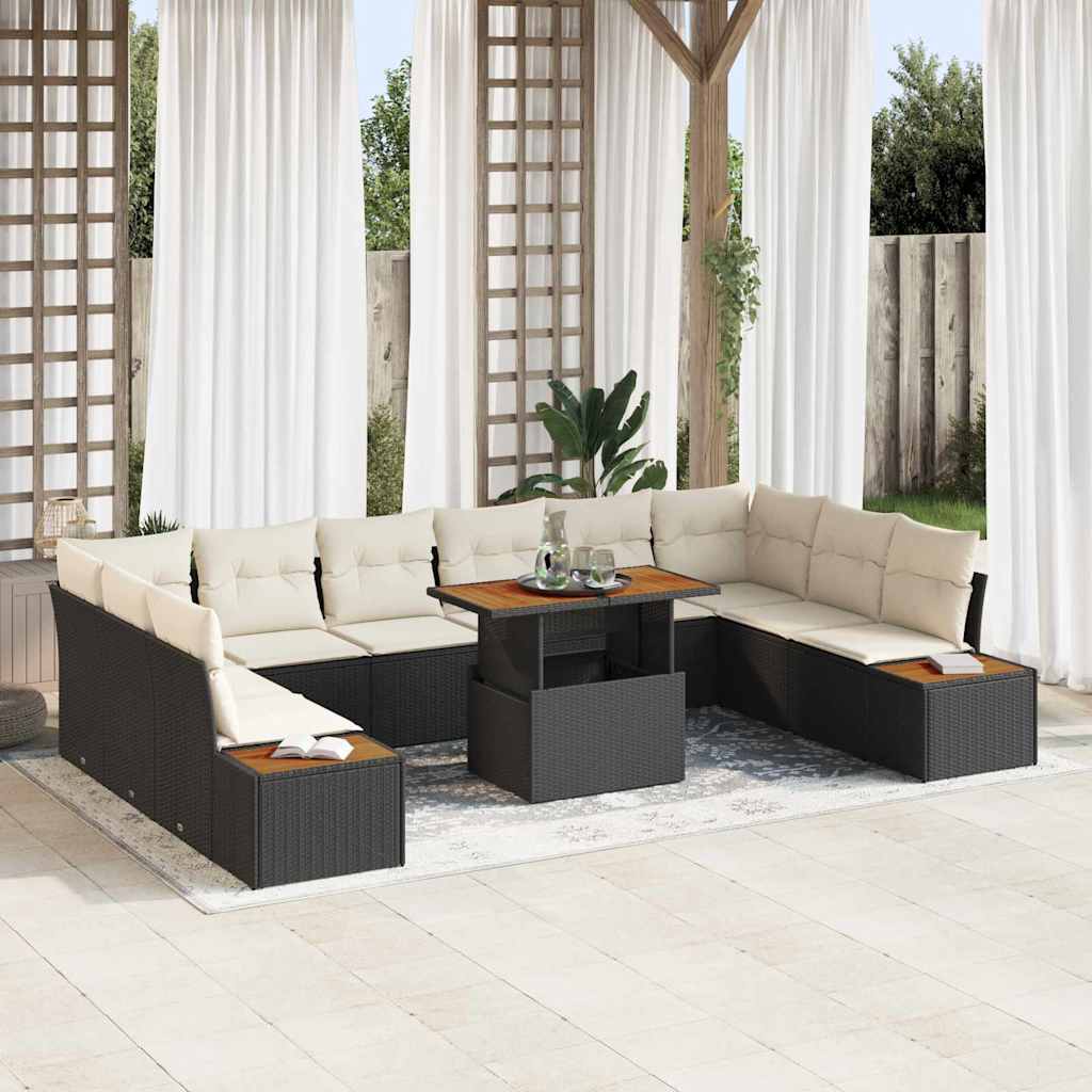 Tuin Sofa Set met opslag 11 pcs Zwart Poly riet is nu te koop bij PeponiXL, paradijselijk wonen!