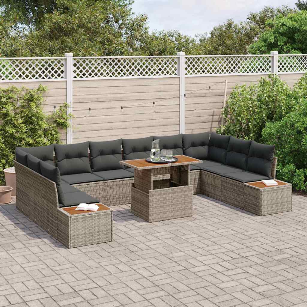 Tuin Sofa Set met opslag 11 pcs Grijs Poly riet is nu te koop bij PeponiXL, paradijselijk wonen!