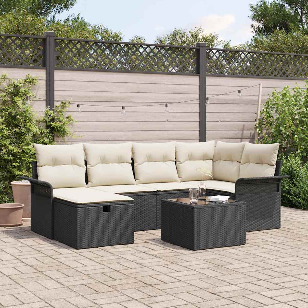 Tuinbankenset 7 st Zwart en Crème poly rattan is nu te koop bij PeponiXL, paradijselijk wonen!