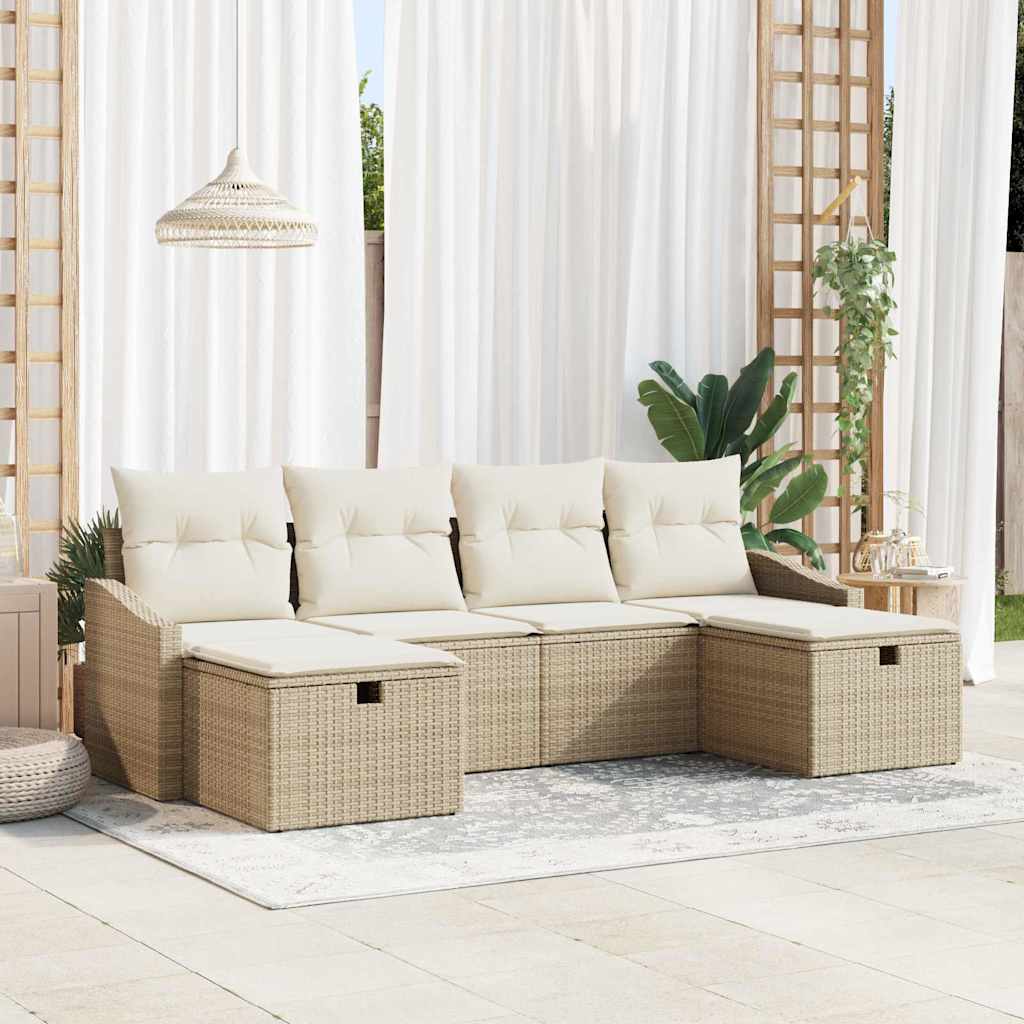 Tuin Sofa Set met kussen 6 pcs Beige Poly riet is nu te koop bij PeponiXL, paradijselijk wonen!