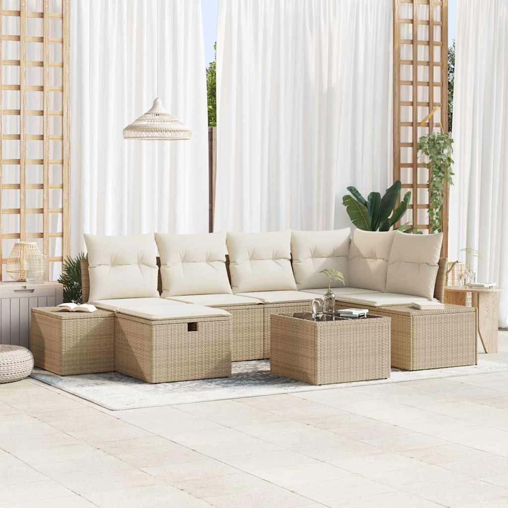 Tuin Sofa Set met kussen 7 pcs Beige poly rattan is nu te koop bij PeponiXL, paradijselijk wonen!