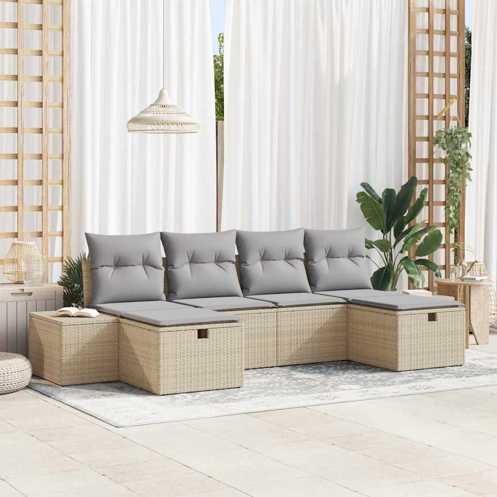 Tuin Sofa Set 6 st Beige poly rattan is nu te koop bij PeponiXL, paradijselijk wonen!