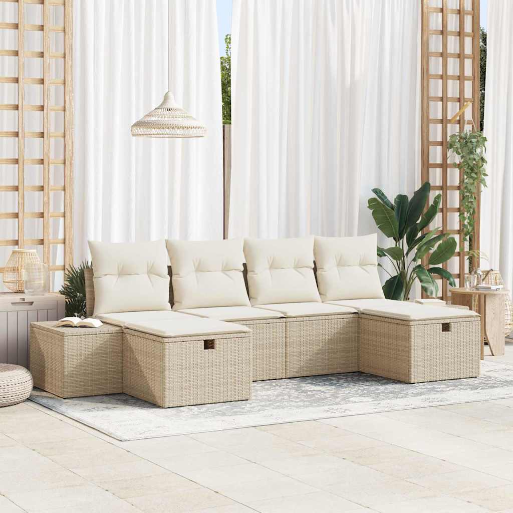 Tuin Sofa Set met kussen 6 pcs Beige poly rattan is nu te koop bij PeponiXL, paradijselijk wonen!