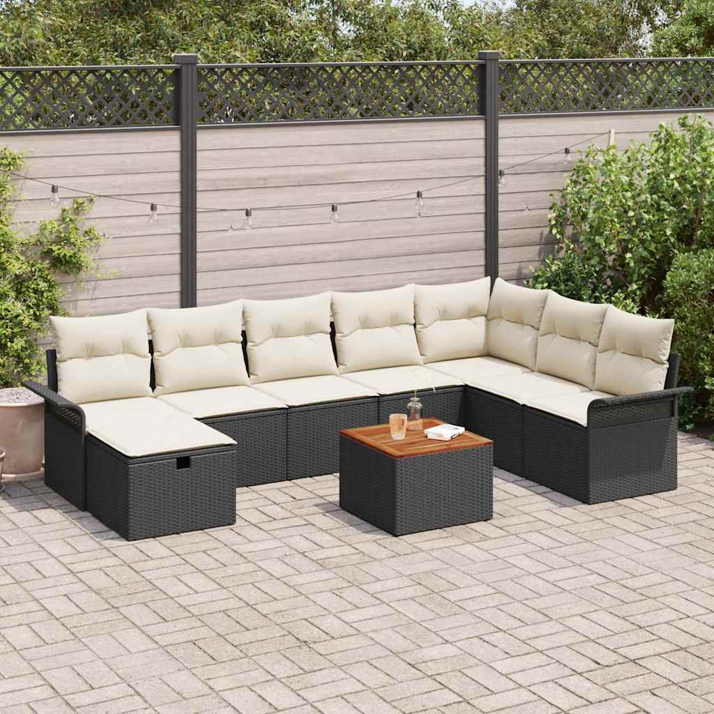 Tuinbankenset 9 st Zwart poly rattan is nu te koop bij PeponiXL, paradijselijk wonen!