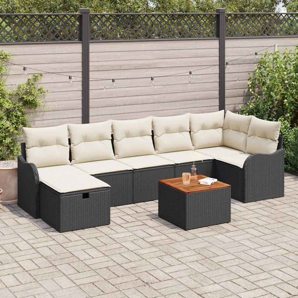 Tuinbankenset met kussen met opslag 8 pcs Zwart poly rattan is nu te koop bij PeponiXL, paradijselijk wonen!
