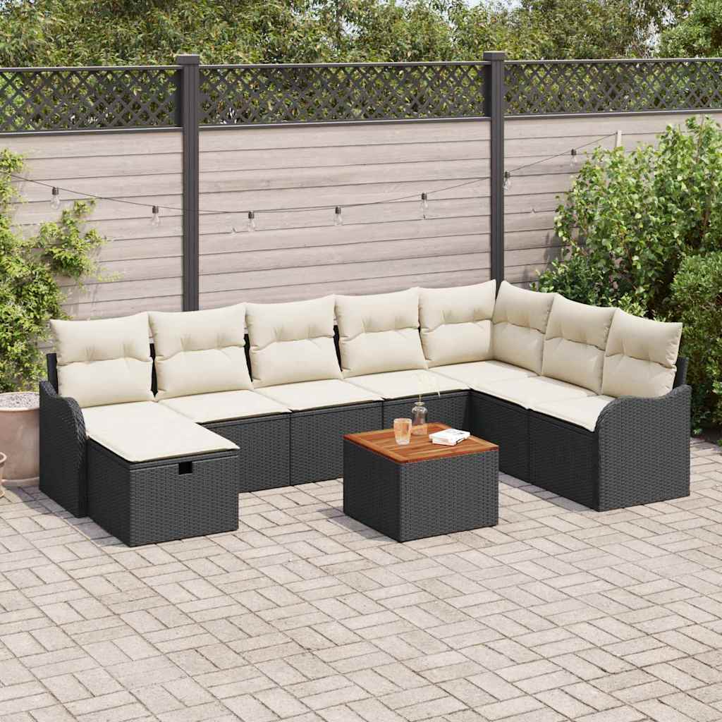 Tuinbankenset 9 st Zwart poly rattan is nu te koop bij PeponiXL, paradijselijk wonen!