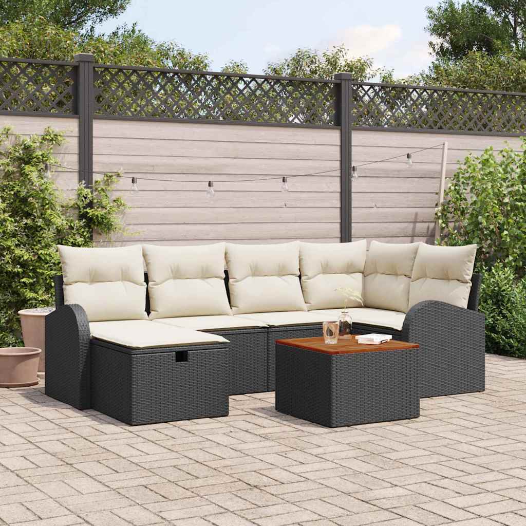Tuinbankenset 7 st Zwart poly rattan is nu te koop bij PeponiXL, paradijselijk wonen!