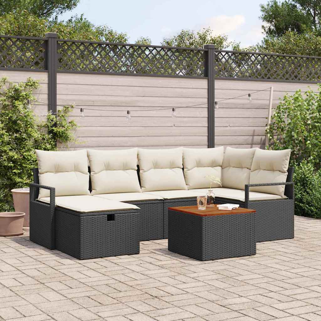 Tuinbankenset 7 st Zwart poly rattan is nu te koop bij PeponiXL, paradijselijk wonen!