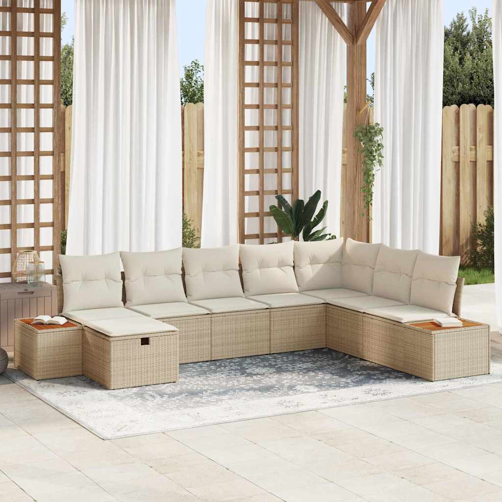 Tuinbankenset met kussen 9 pcs Beige poly rattan is nu te koop bij PeponiXL, paradijselijk wonen!