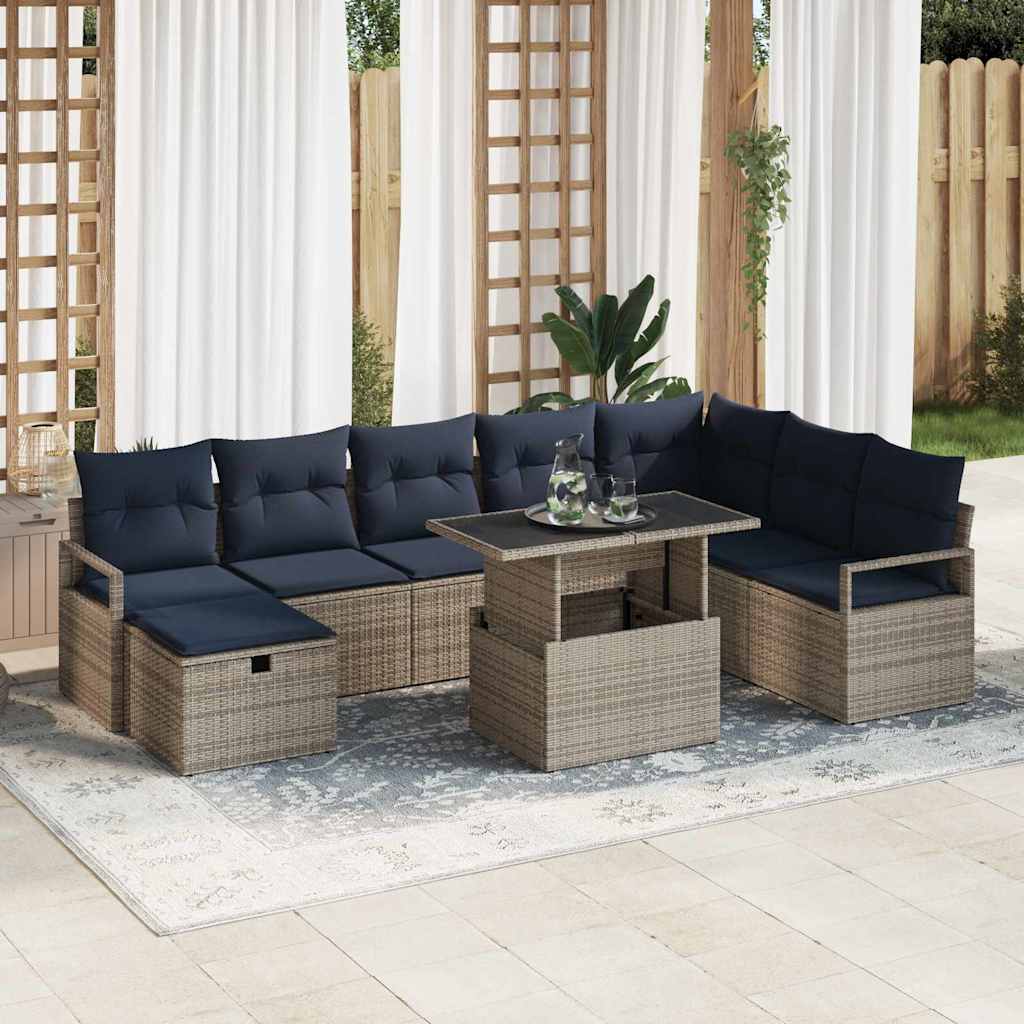 Tuin Sofa Set met kussen met opslag 9 pcs Grijs Poly riet is nu te koop bij PeponiXL, paradijselijk wonen!