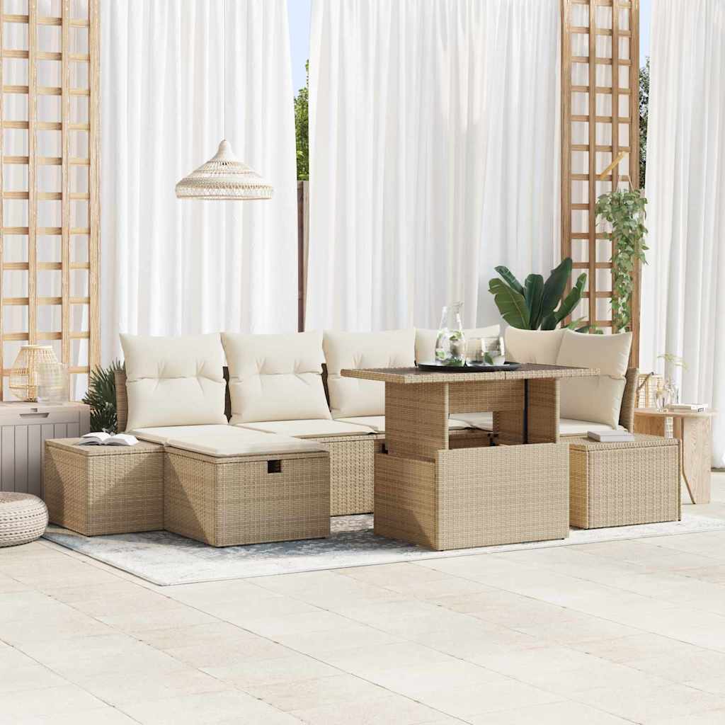 Tuin Sofa Set met kussen met opslag 7 pcs Beige Poly riet is nu te koop bij PeponiXL, paradijselijk wonen!