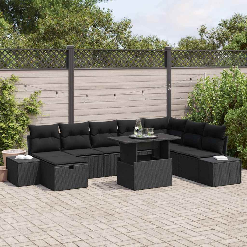 Tuin Sofa Set 11 pcs Zwart Poly riet is nu te koop bij PeponiXL, paradijselijk wonen!