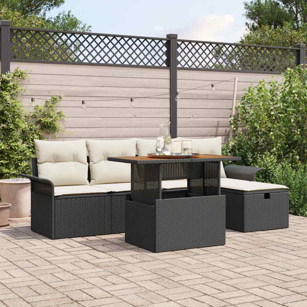 Tuinbankenset met kussen met opslag 6 pcs Zwart poly rattan is nu te koop bij PeponiXL, paradijselijk wonen!