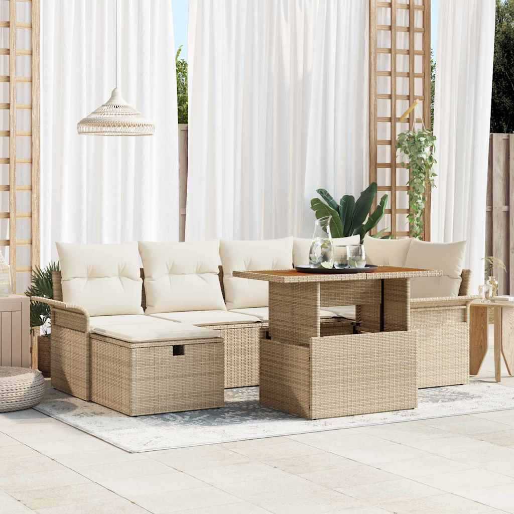 Tuinbankenset met kussen met opslag 7 pcs Beige poly rattan is nu te koop bij PeponiXL, paradijselijk wonen!
