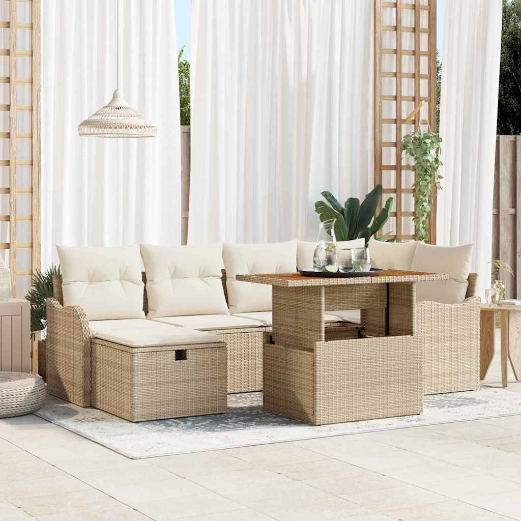 Tuinbankenset met kussen met opslag 7 pcs Beige poly rattan is nu te koop bij PeponiXL, paradijselijk wonen!