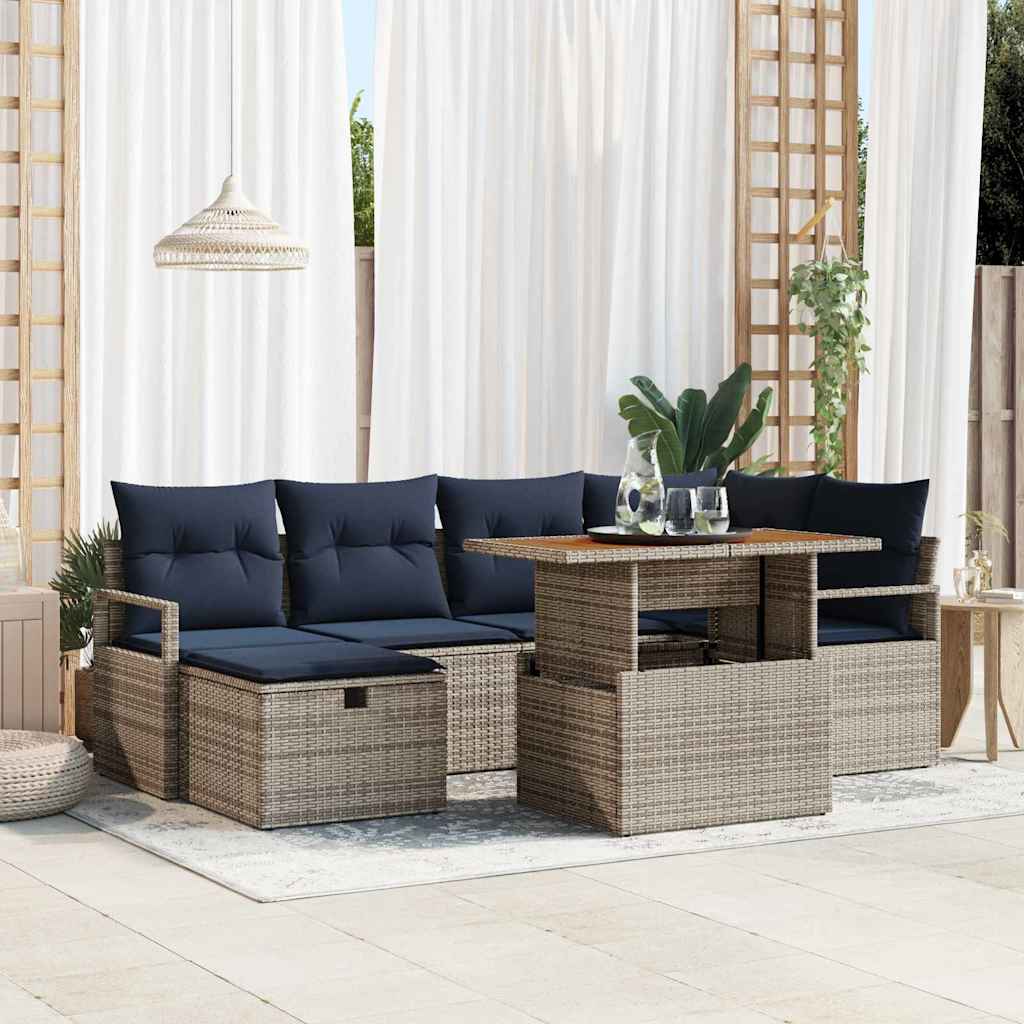 Tuinbankenset met kussen met opslag 7 pcs Grijs poly rattan is nu te koop bij PeponiXL, paradijselijk wonen!