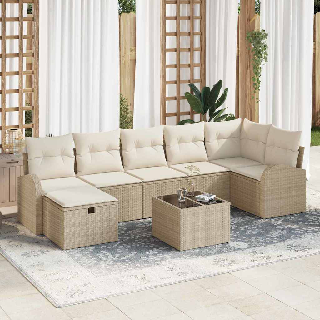 Tuin Sofa Set met kussen met opslag 8 pcs Beige Poly riet is nu te koop bij PeponiXL, paradijselijk wonen!