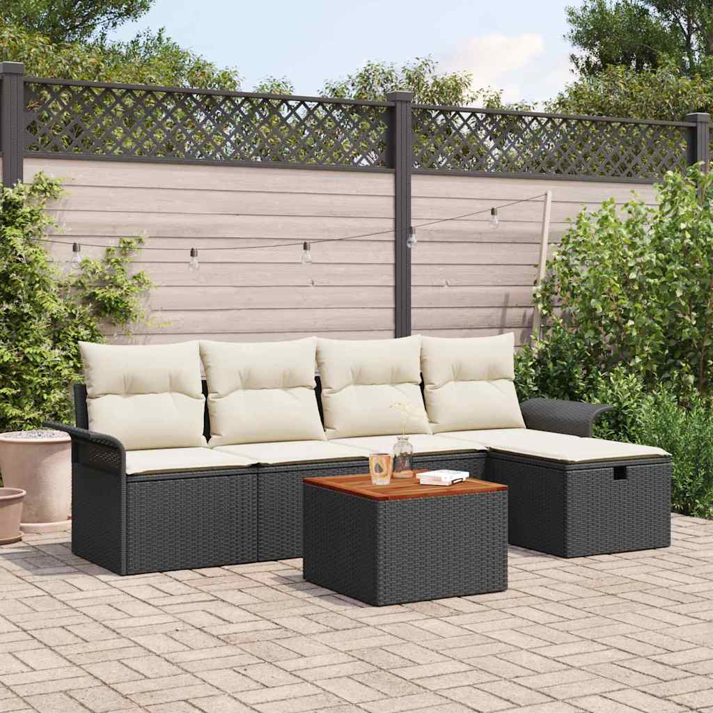 Tuinbankenset met kussen met opslag 6 pcs Zwart Poly riet is nu te koop bij PeponiXL, paradijselijk wonen!