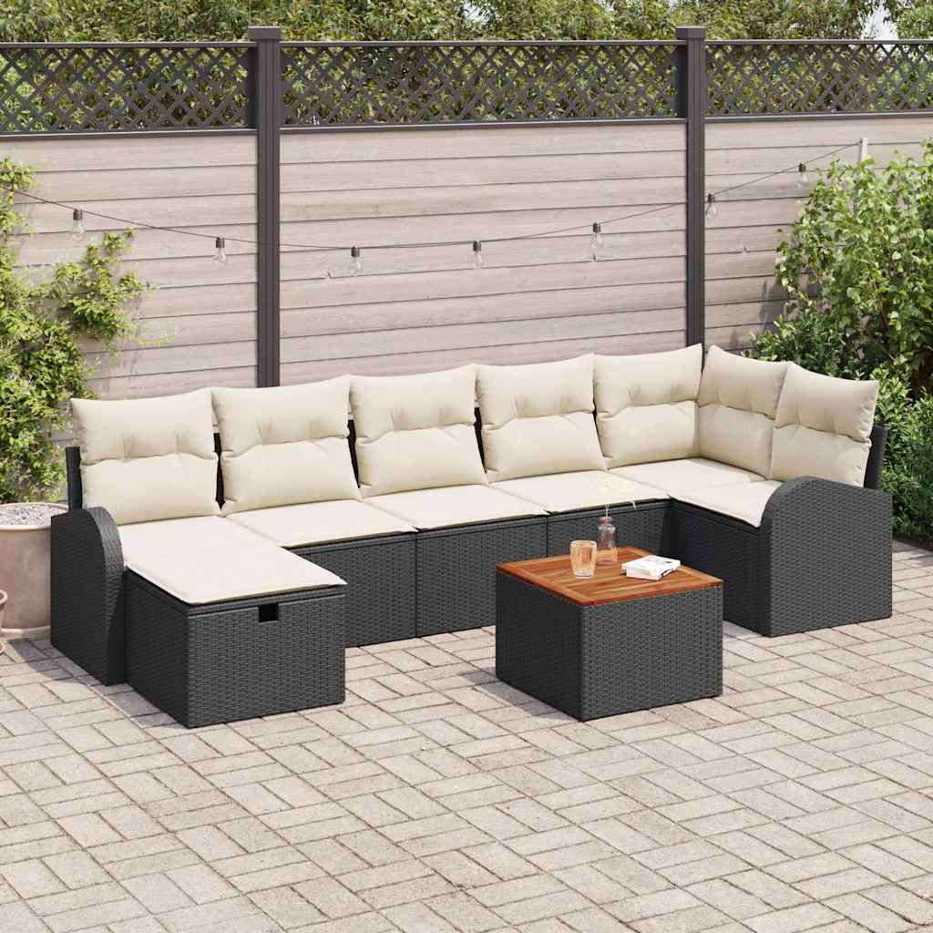 Tuinbankenset met kussen met opslag 8 pcs Zwart Poly riet is nu te koop bij PeponiXL, paradijselijk wonen!